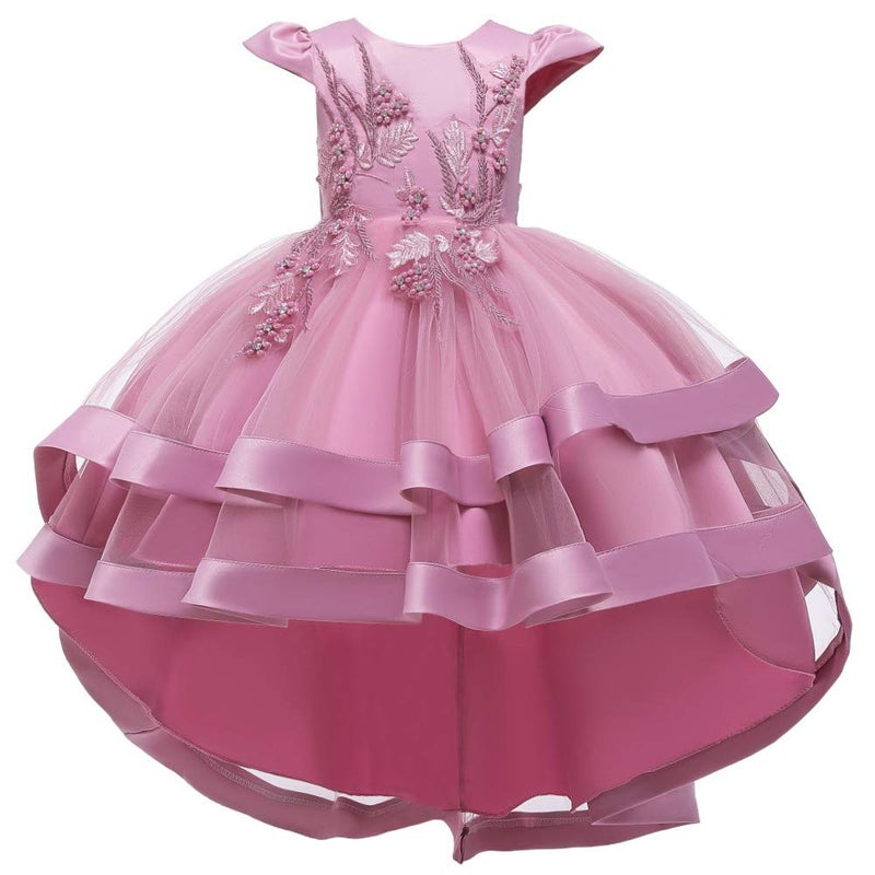 HIHCBF Little Big Girls Flower High Low Tulle Dress Princess Wedding Pageant Birthday Party Formal Evening Dance Ball Gown Dusty Rose 9-10T - Image 1